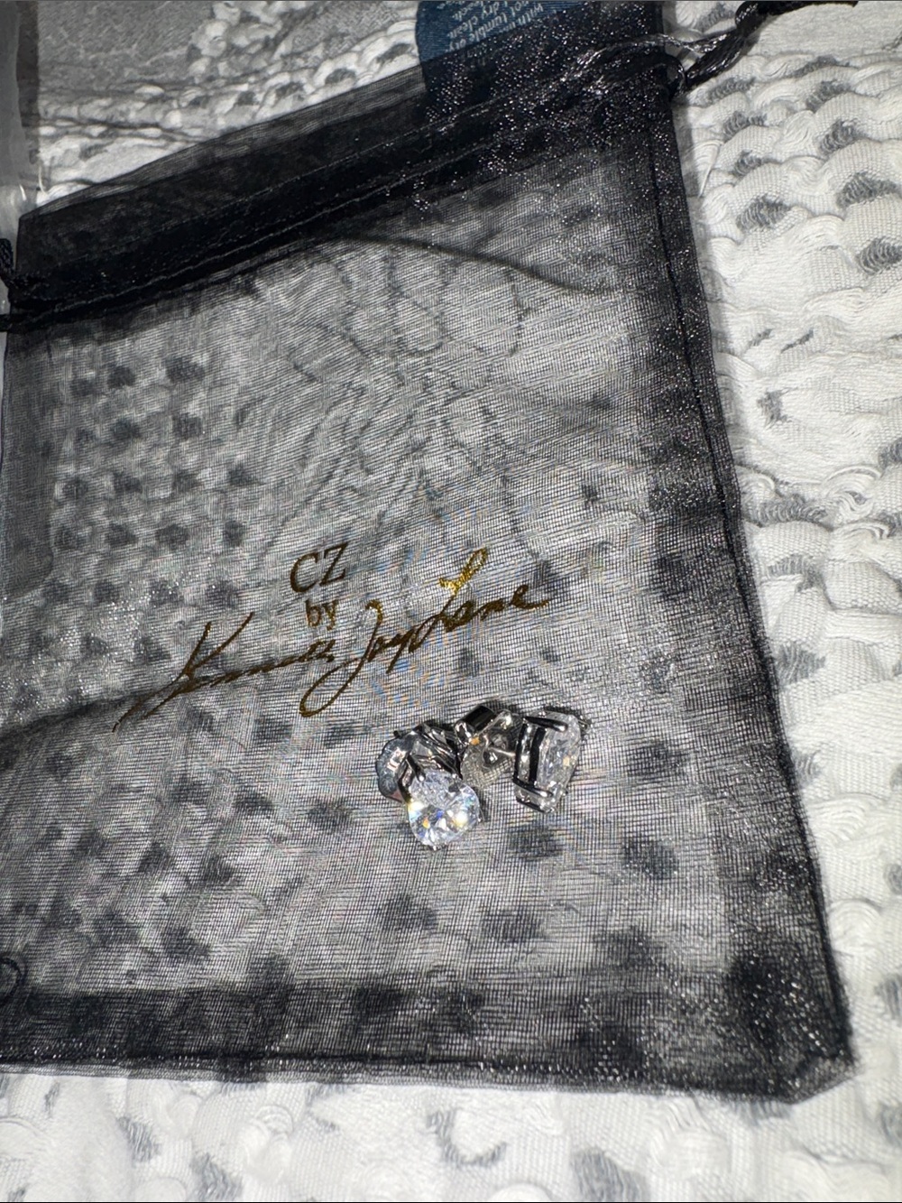 Kenneth Jay Lane Clear Crystal Round Stud Earrings with Silver-Tone Accents